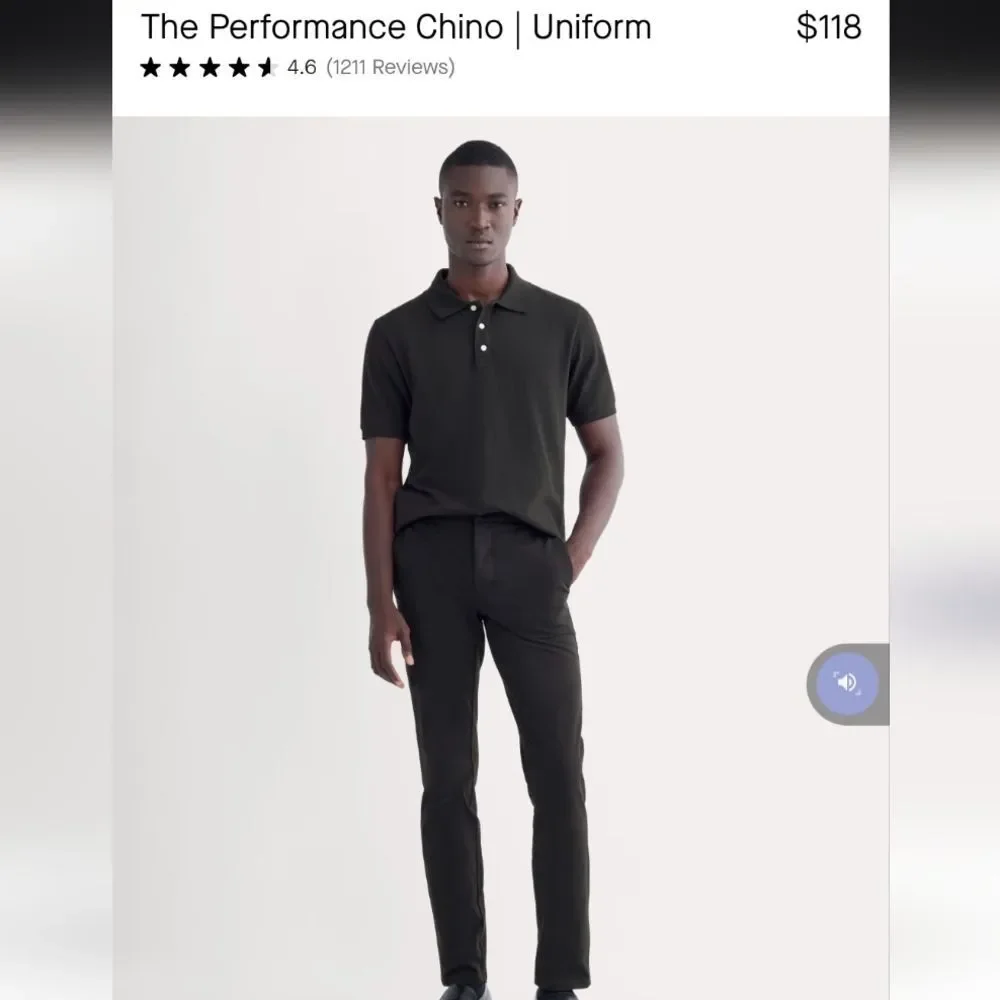 NWT Everlane Uniform The Performance Chino Black Slim Fit Trouser Pants 34 x 30